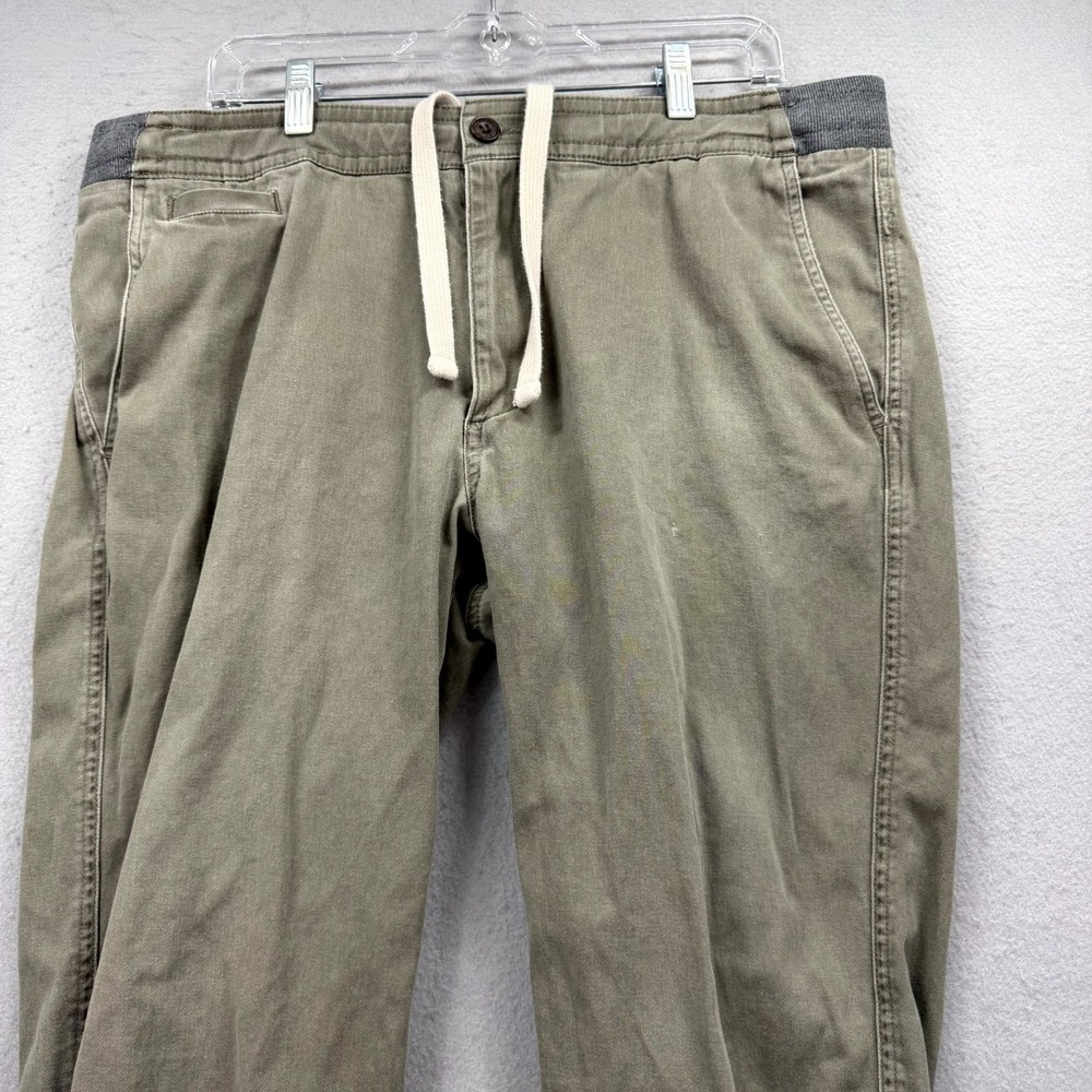 UpWest Canvas Pants Mens Large Fits 38x28* Green Stretch Ribbed Waist Drawstring - Picture 2 of 13